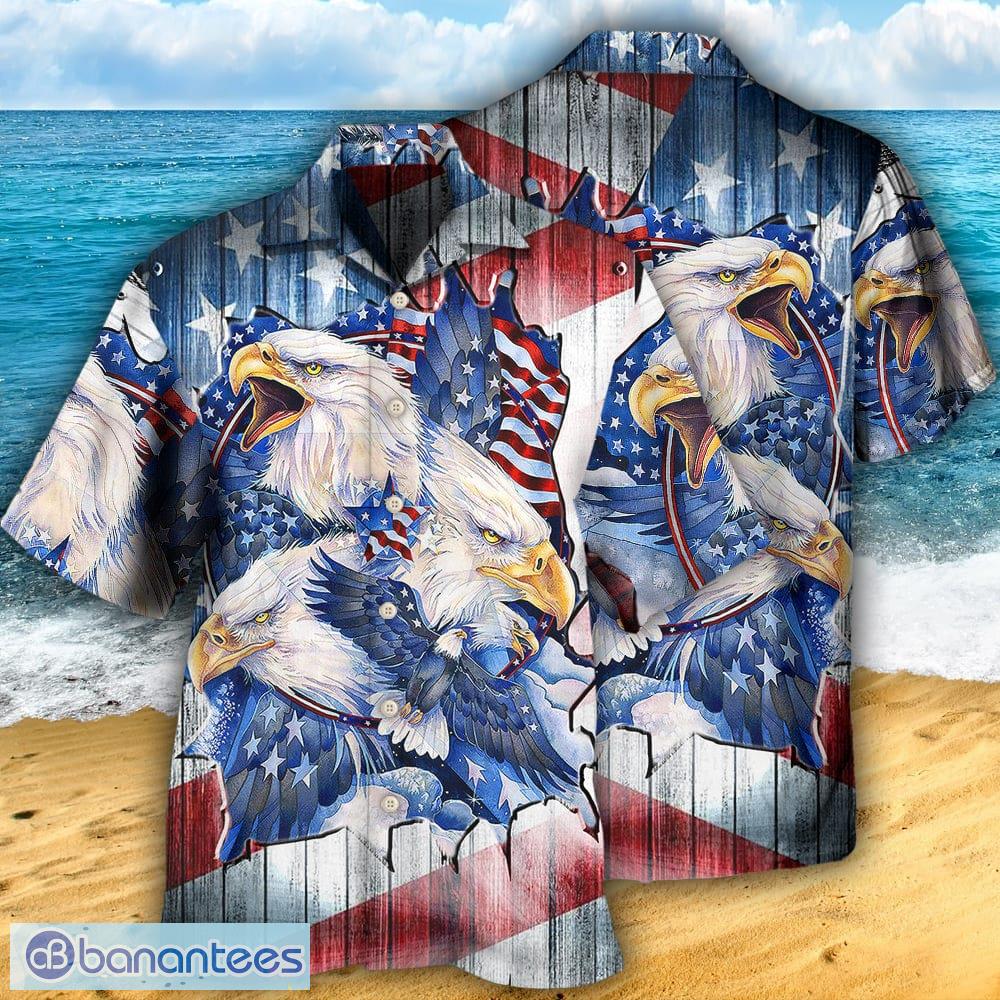 : Bald Eagle with American Flag Men's Hawaiian Shirt