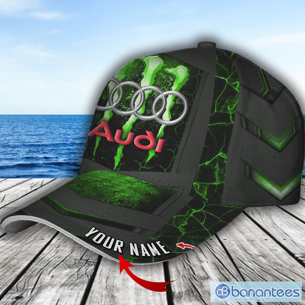 Audi Logo White Monster Car Hat Cap Custom Name - Banantees