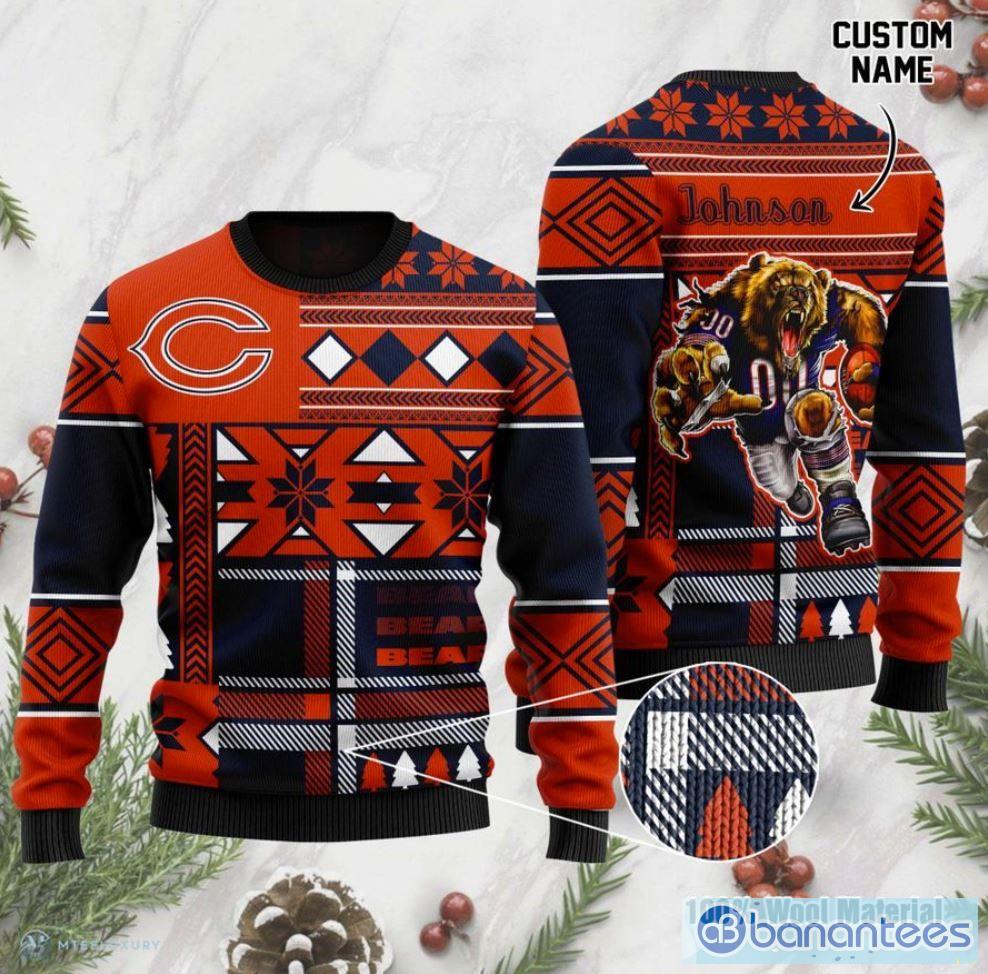 NFL Chicago Bears Custom Name And Number Ugly Christmas Sweater Christmas  Gift For Sport Team - Banantees