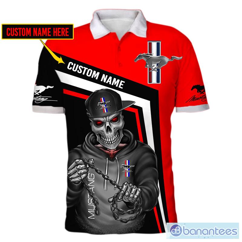 Ford Mustang Skull Custom Name Best 3D Racing Polo Shirt For Men And Women - Ford Mustang Skull Polo 3D Full Printing Custom Name Best