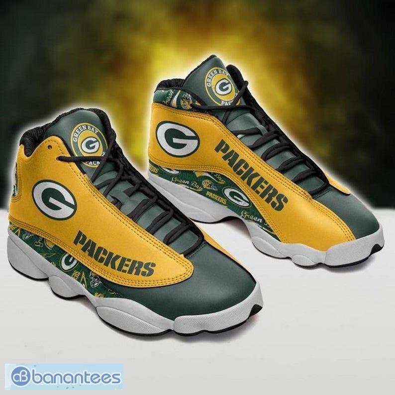 exhaust Dazzling straw Green Bay Packers NFL Big Logo Design 2 Air Jordan 13 Shoes For Men And  Women - Banantees