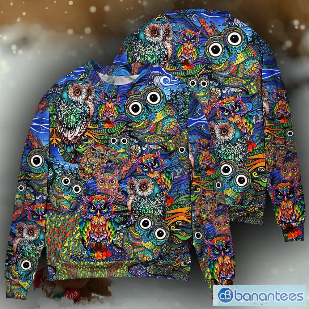 Hippie Owls Peace Life Mix Color Plus Outfit Ugly Christmas Sweaters -  Banantees