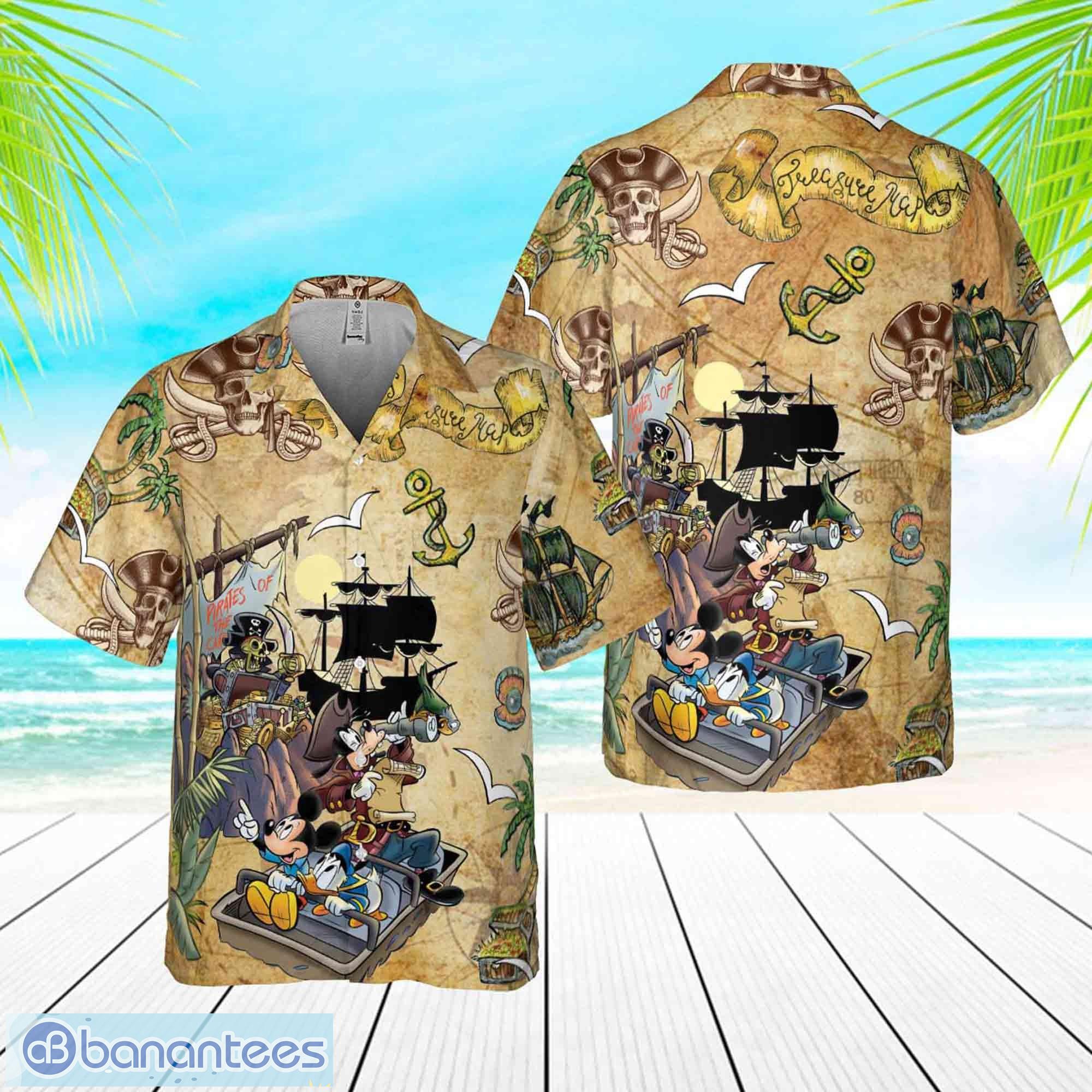 Retro Pirated of the Caribbean Mickey and Friends 3D Hawaiian Shirts Gift  For Men And Women - Banantees