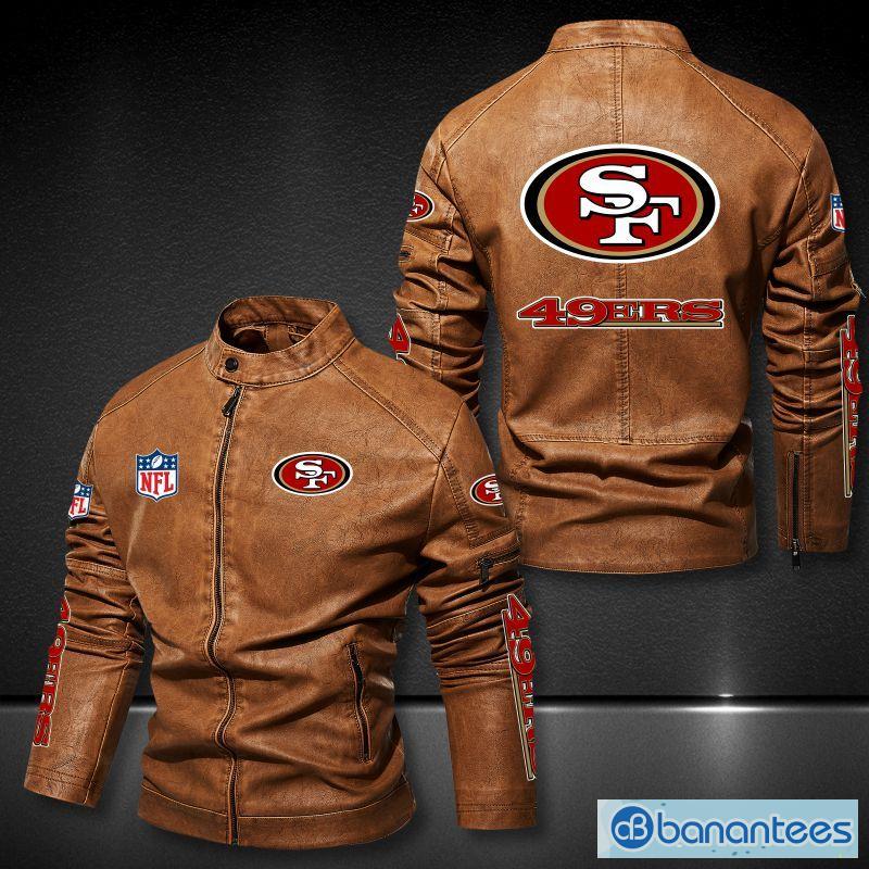 San Francisco 49ers Leather Jacket motorcycle fans Black For Mens