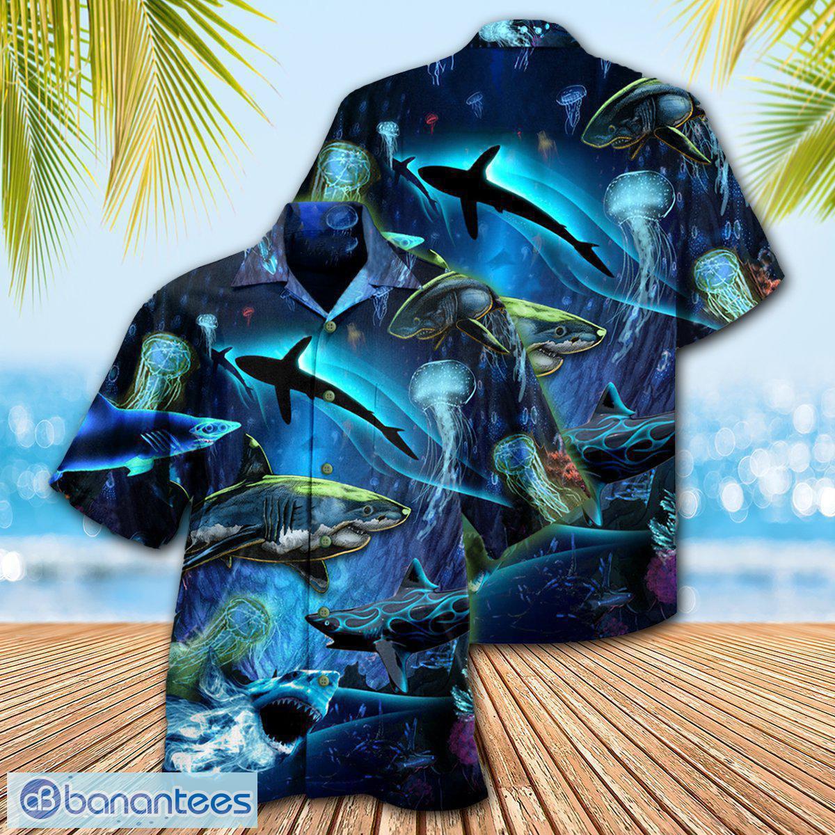 Shark Fishing Shark With Small Ship Blue Ocean Hawaiian Shirt For Men And  Women - Banantees