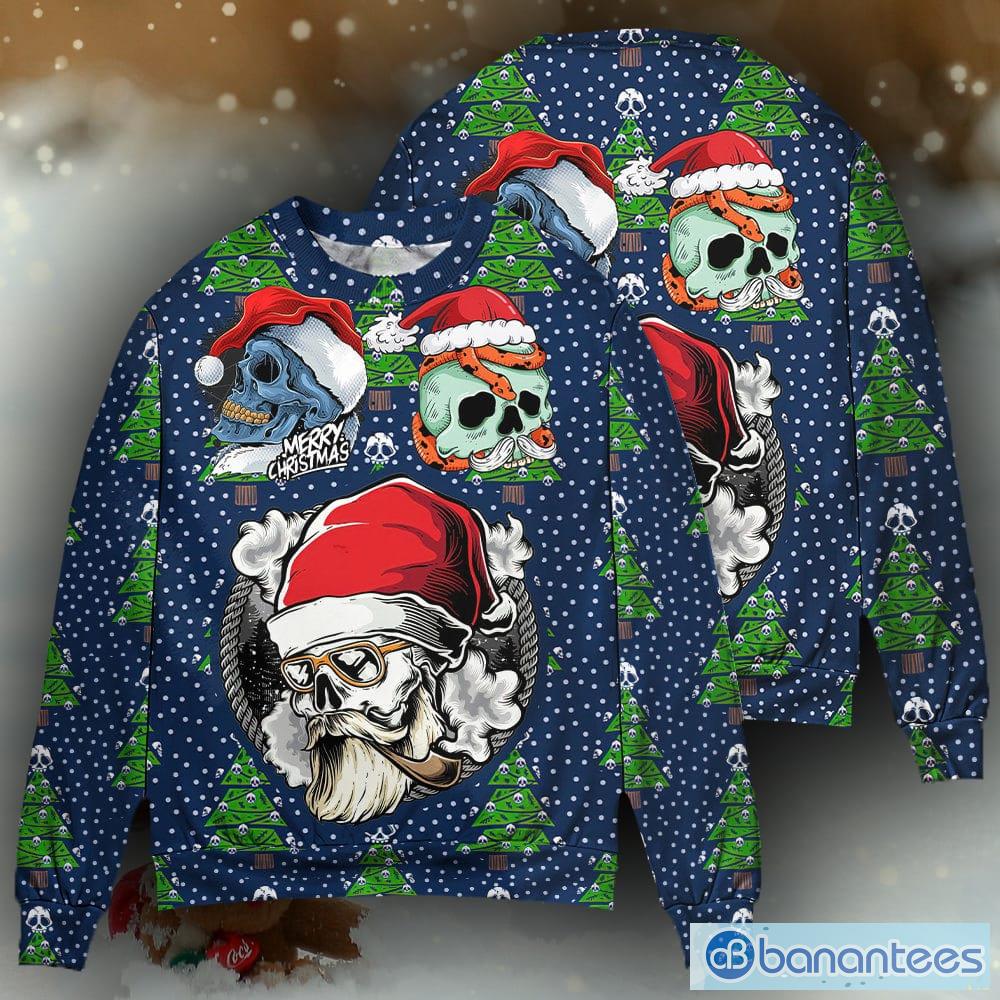 Skull With Santa Hat Merry Snow Funny Ugly Christmas Sweaters