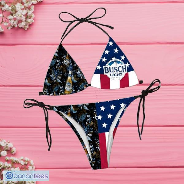 Tropical American Flag Busch Light String Bikini Set Summer Gift