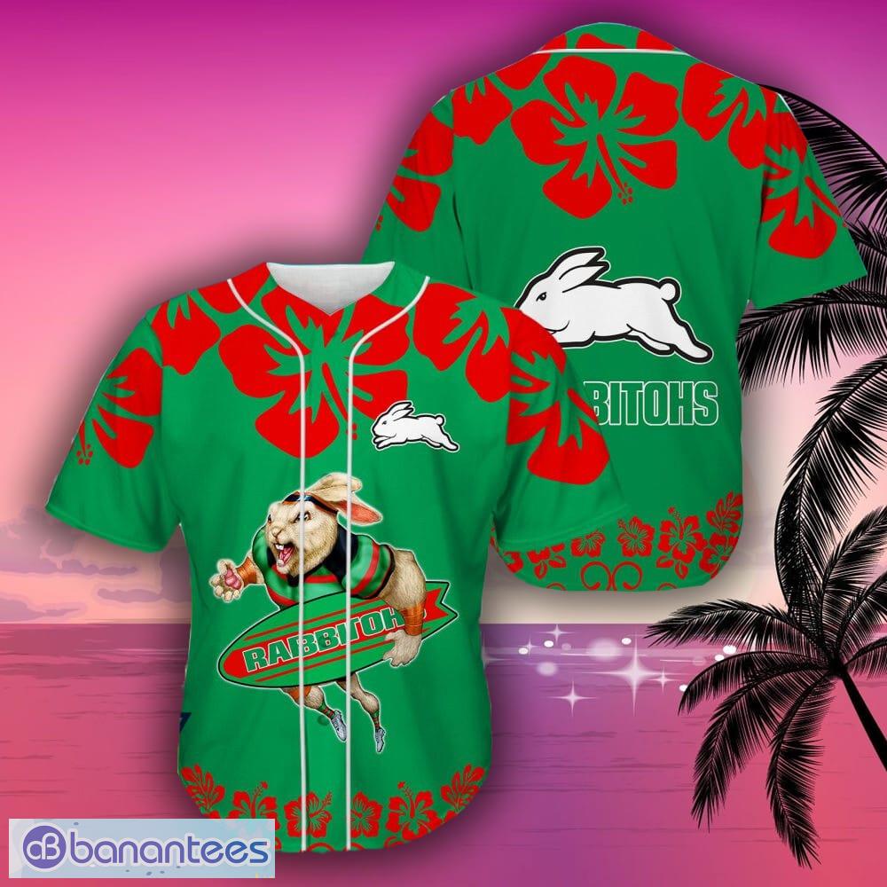 Big Hibiscus South Sydney Rabbitohs Logo NRL Baseball Jersey Shirt For Fans 