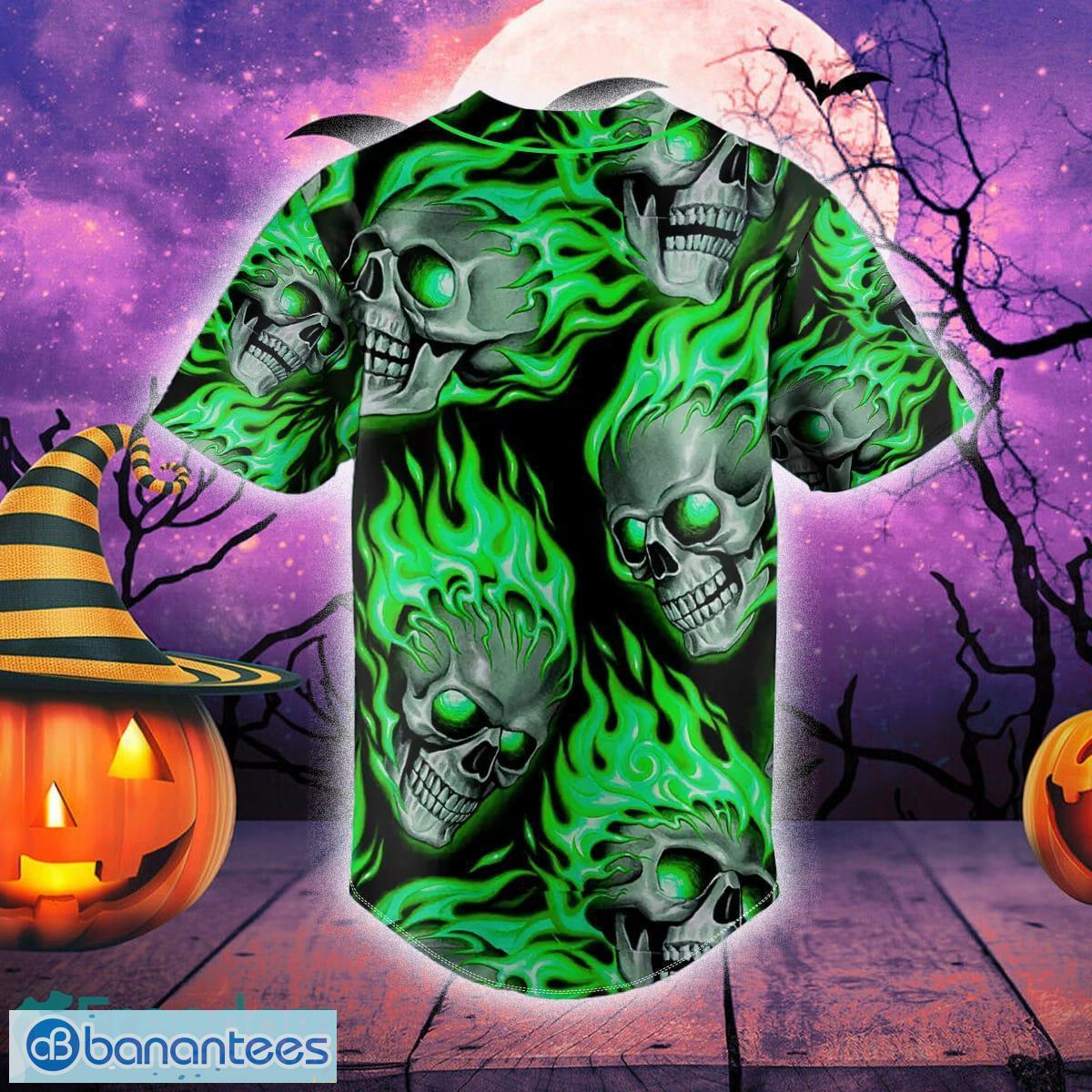 Custom Name Green Ghost Skull Baseball Jersey For Men And Women Gift  Halloween - Banantees