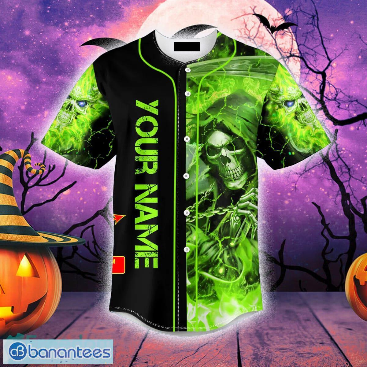 Custom Name Green Lightning Grim Reaper Baseball Jersey For Men