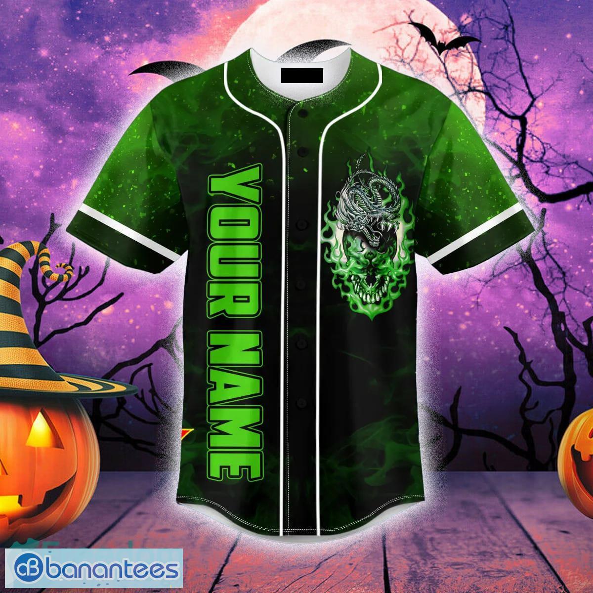 Green ODM Dragon Skull Custom Name All Over Print Baseball Jersey