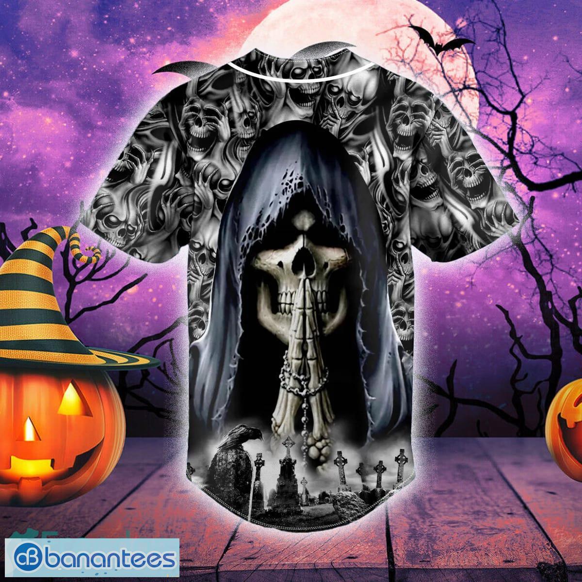 Grim Reaper Sand Clock Horned Skull Custom Name All Over Print Baseball  Jersey Shirt