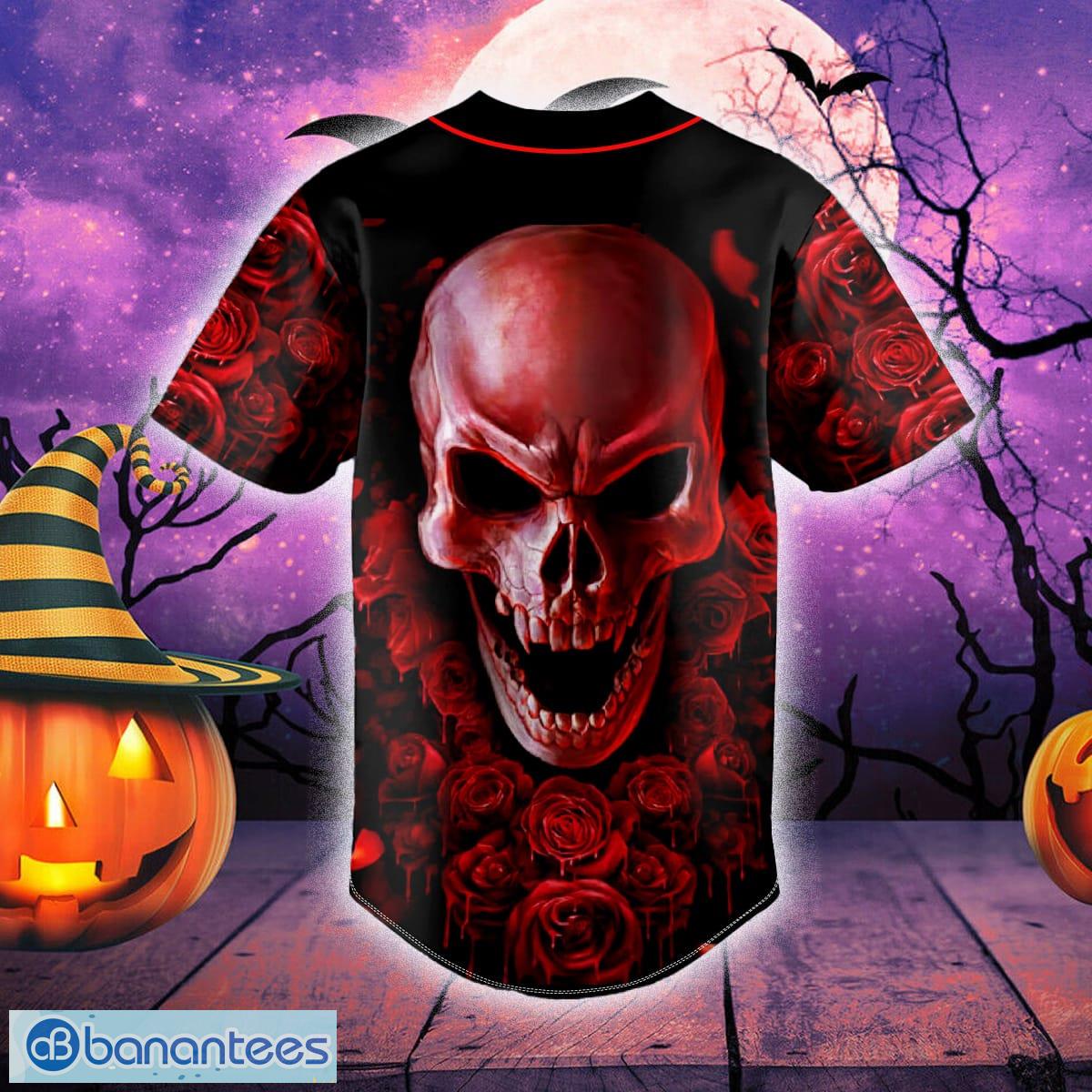 Black Red Scary Skull All Over Print Baseball Jersey Shirt - Banantees