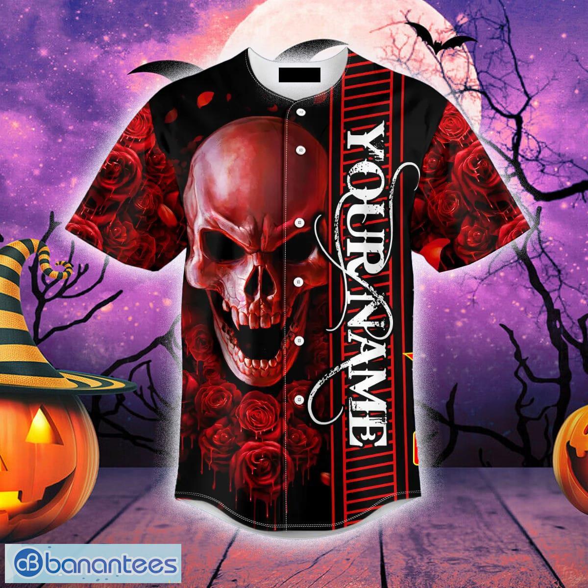 Blood Roses Skull Custom Name All Over Print Baseball Jersey Shirt