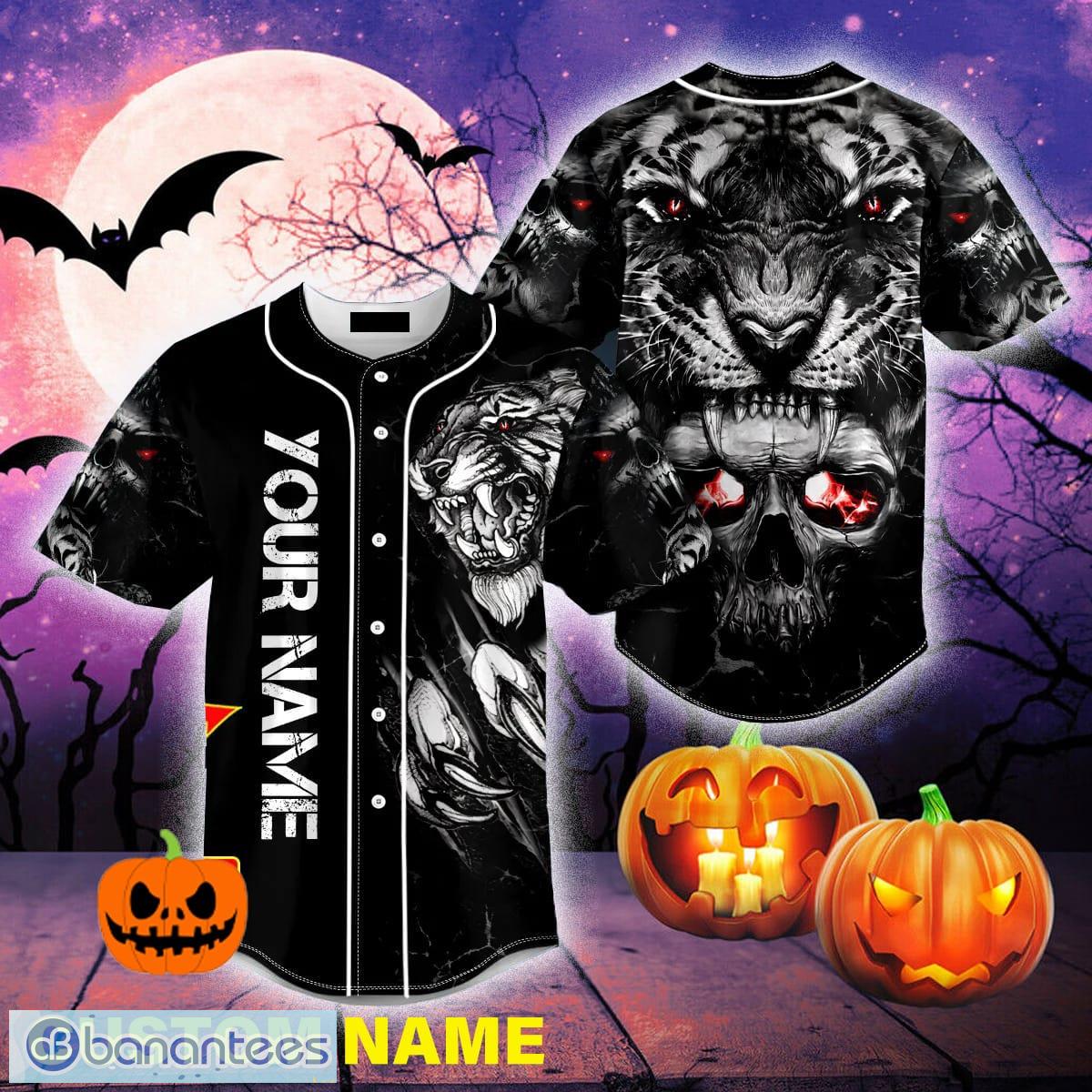Custom Name Tiger Over Skull Baseball Jersey For Men And Women Gift  Halloween - Banantees