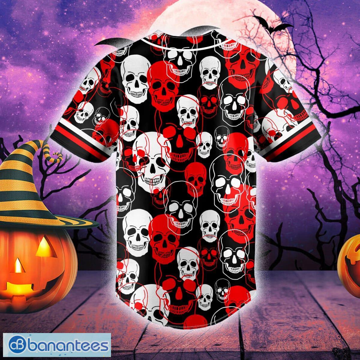 Custom Name White Red Ghost Skull Baseball Jersey For Men And Women Gift  Halloween - Banantees