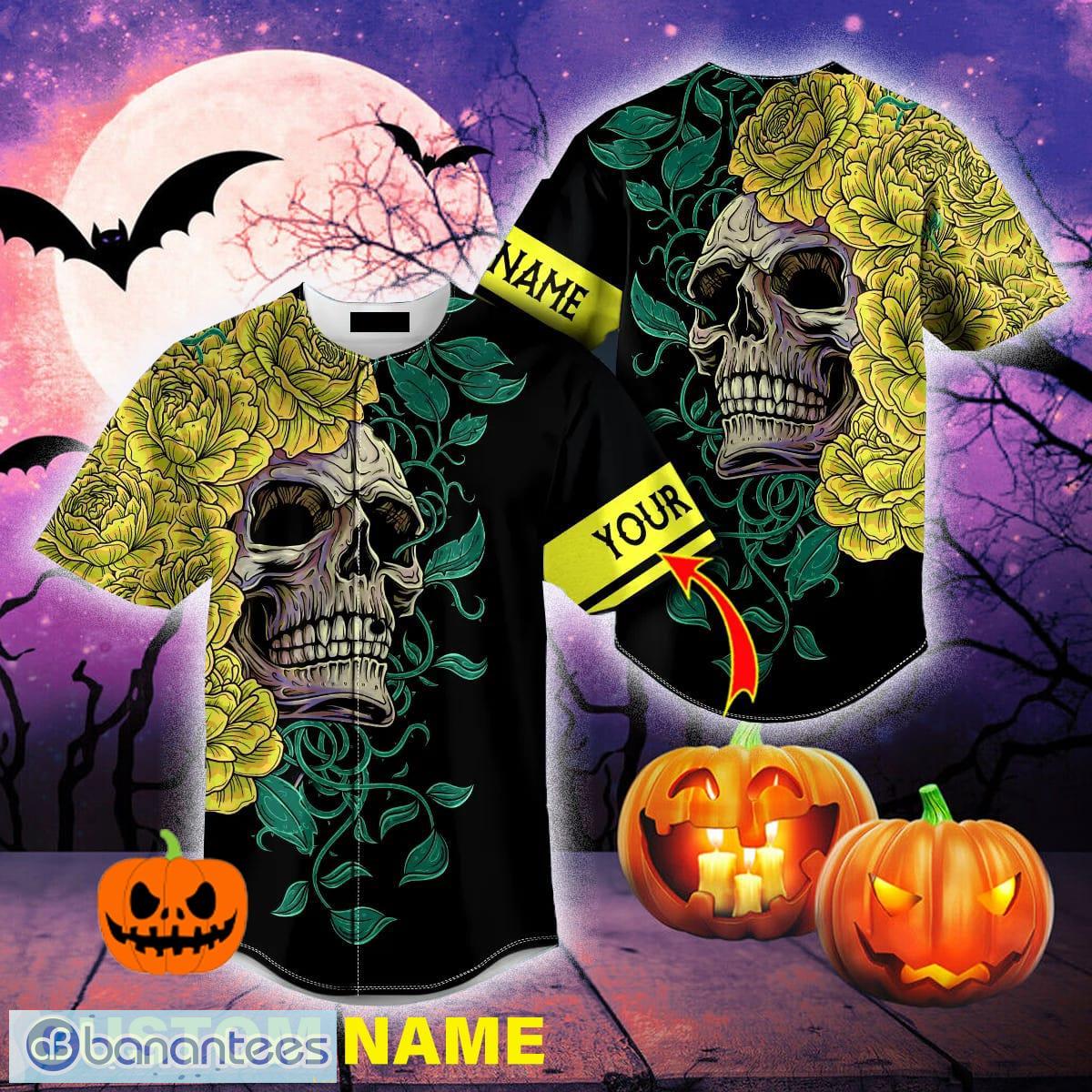 Custom Number And Name Michigan Wolverines Skull Halloween Baseball Jersey  Unisex - Banantees