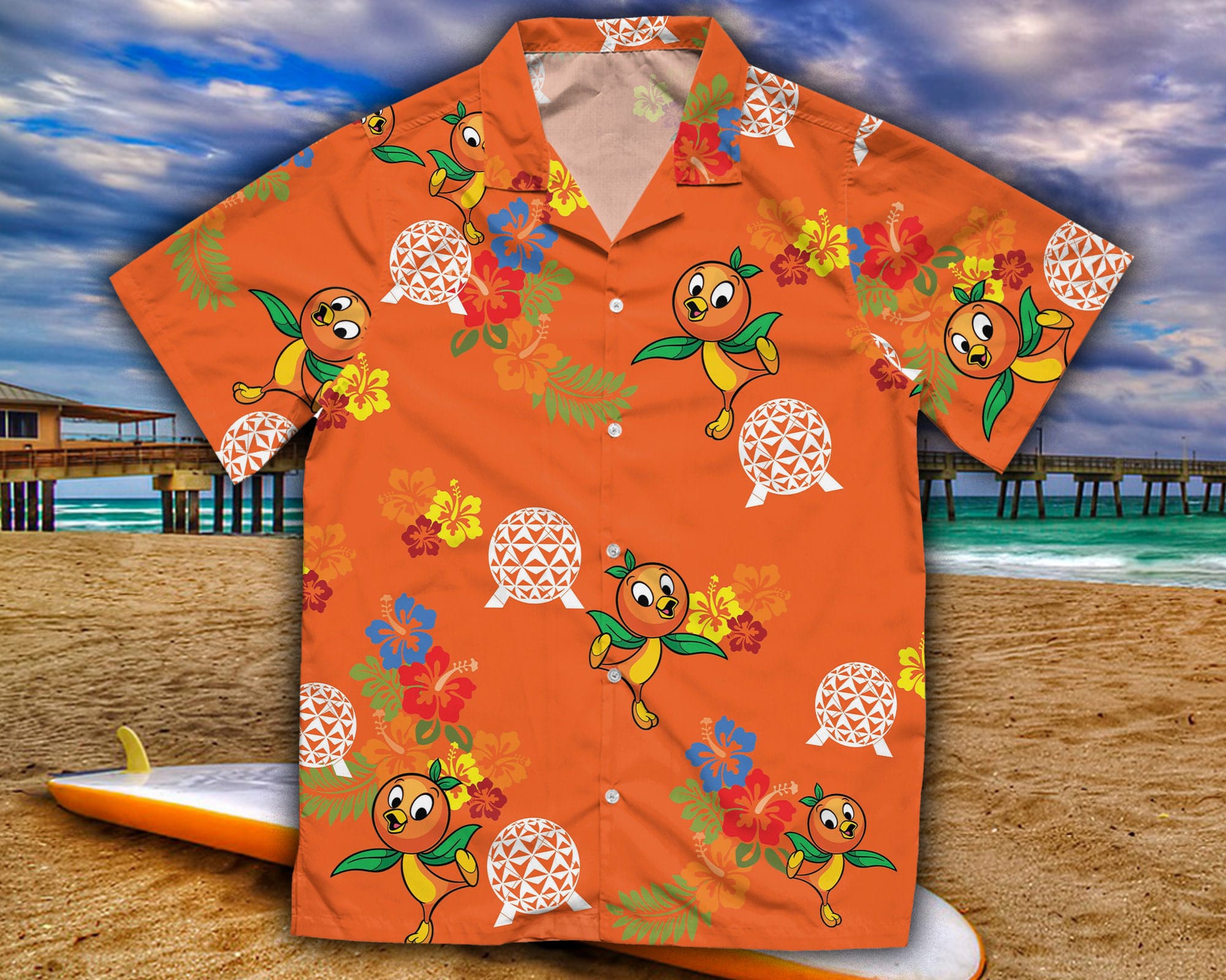 Floral Mens Button-up Hawaiian Park Shirts Mickey Minnie 