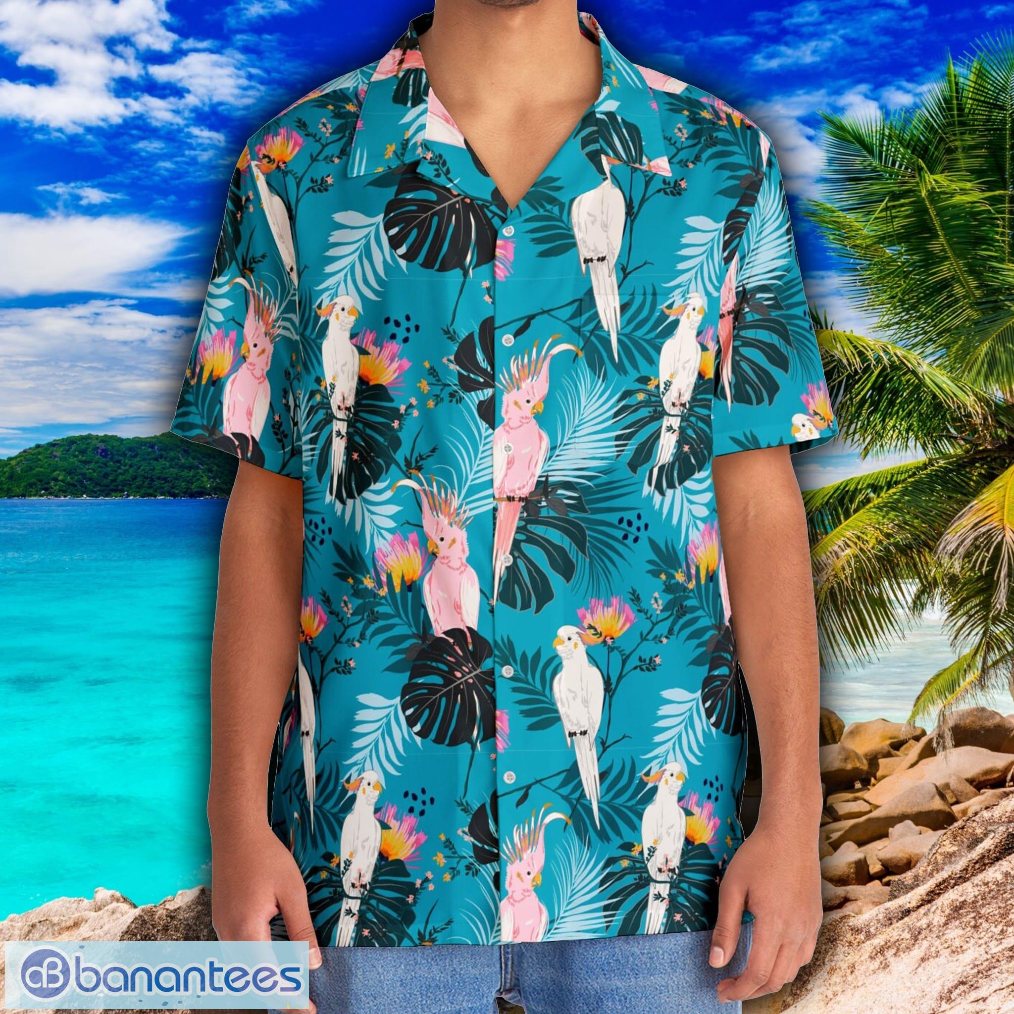 Pink and White Parrot Men's Hawaiian Shirt Summer Beach For Men