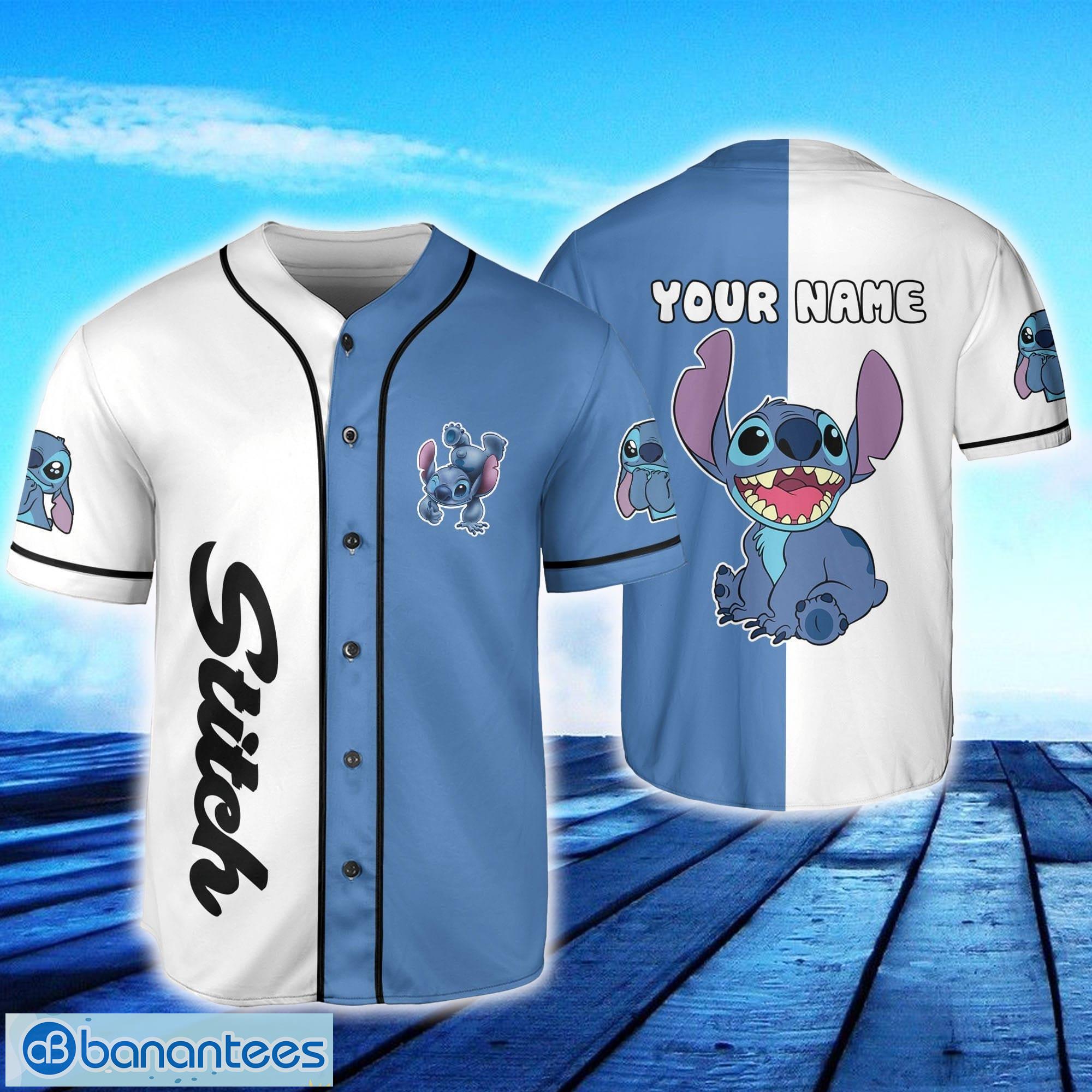 Stiitch Blue Yellow Custom Name Baseball Jersey Shirt Cute Gifts For Fans  Disney - Banantees