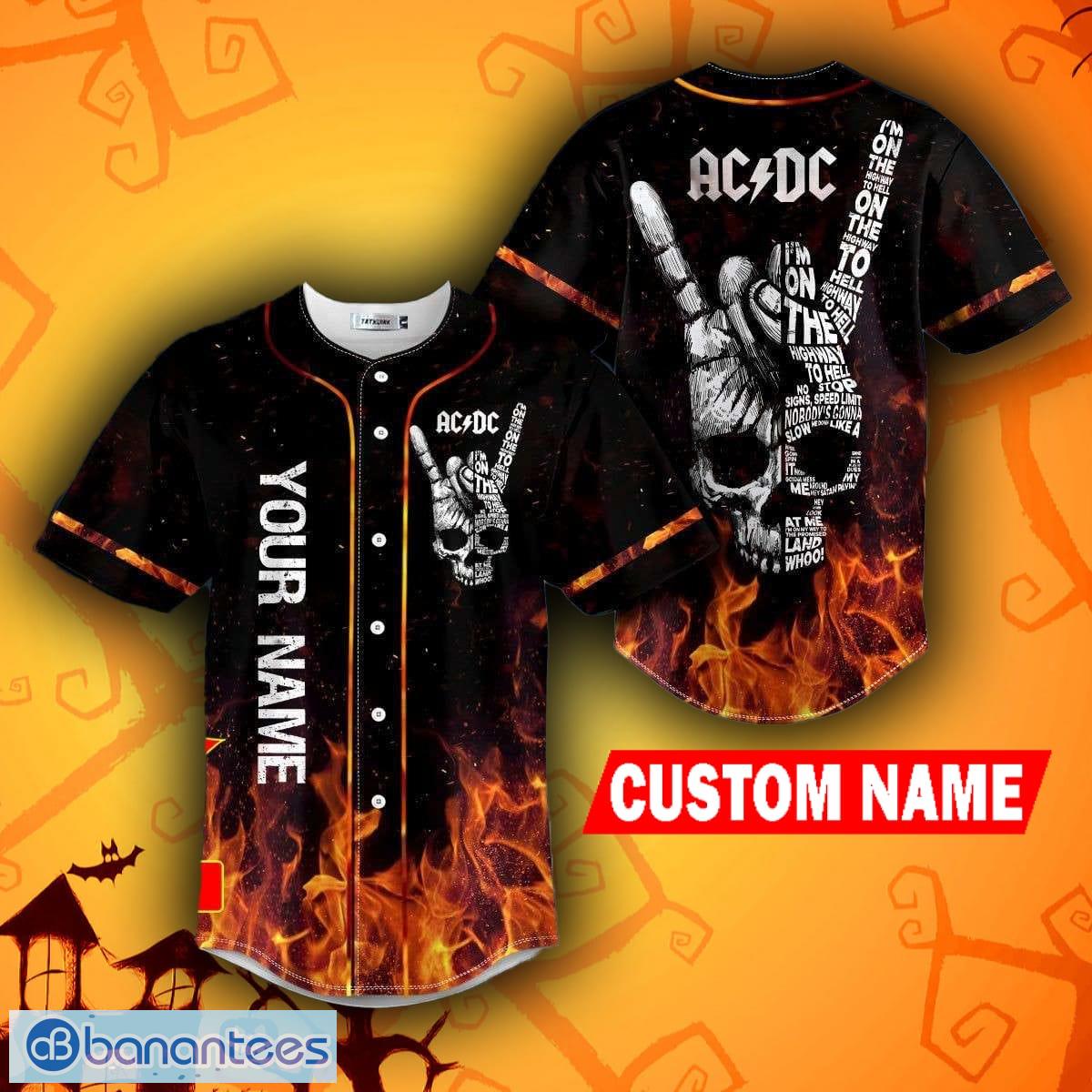 AC DC Rock Halloween Skull Baseball Jersey Shirt Custom Name - Banantees