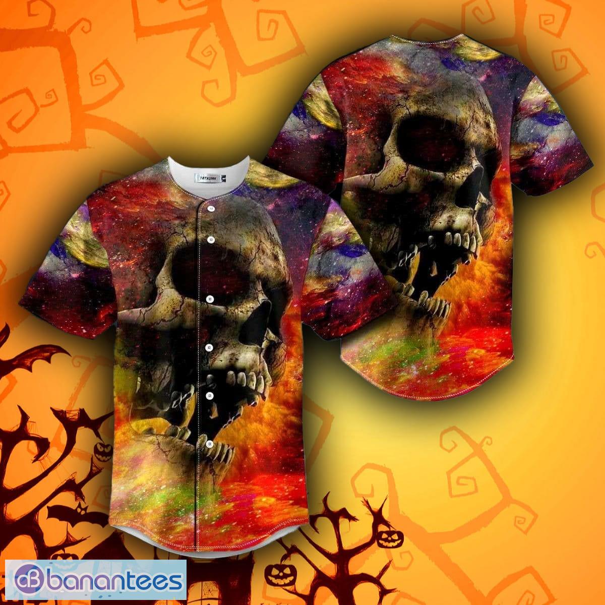 Black Red Scary Skull All Over Print Baseball Jersey Shirt - Banantees