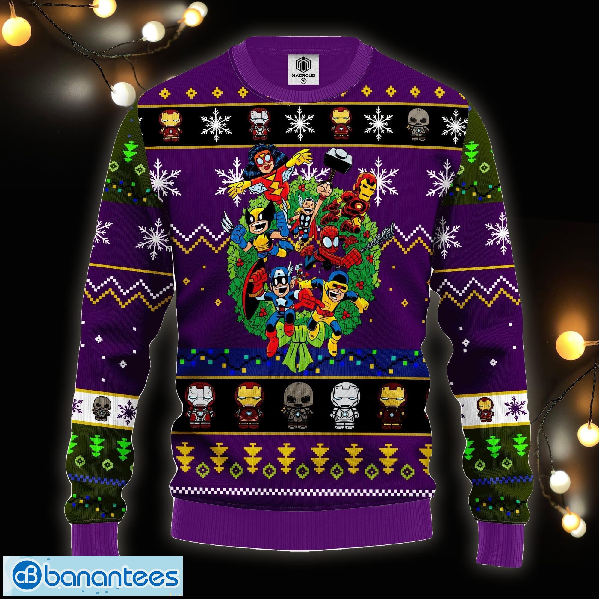 Avengers Ugly Christmas Sweater Purple For Men Women - Banantees