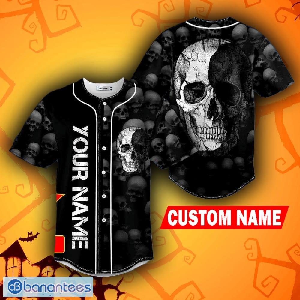 Black Red Dragon King Skull Custom Name All Over Print Baseball Jersey Shirt  - Banantees