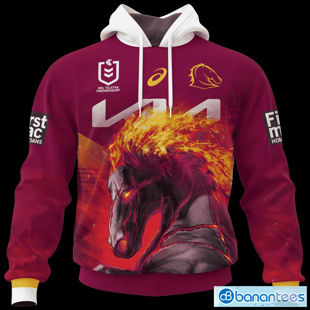 NRL Brisbane Broncos Custom Name Number 2021 Home Jersey Pullover Hoodie