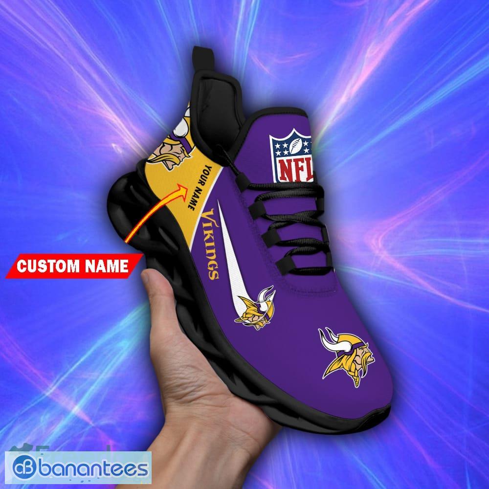 Personalize NFL Minnesota Vikings Purple White Stripes Yellow Max Sole Sneakers  Shoes - T-shirts Low Price