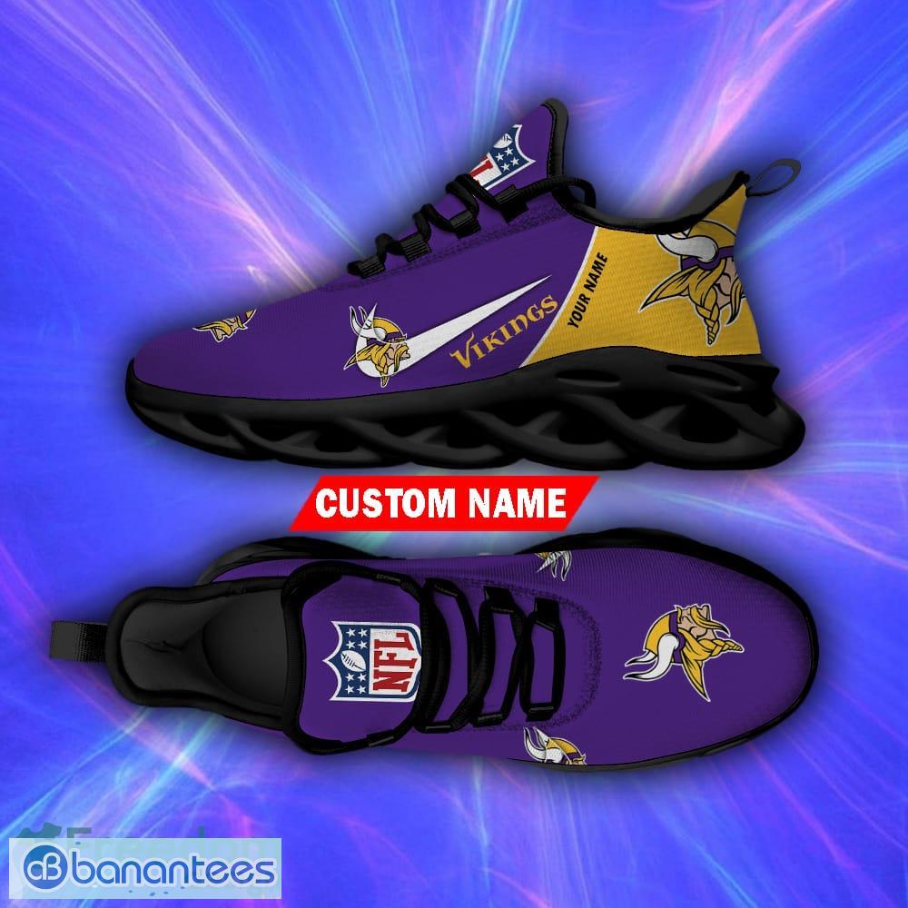 Personalize NFL Minnesota Vikings Purple White Stripes Yellow Max Sole Sneakers  Shoes - T-shirts Low Price