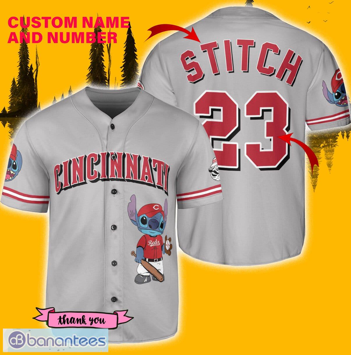 Cincinnati Reds Lilo & Stitch Gray Custom Number And Name Jersey