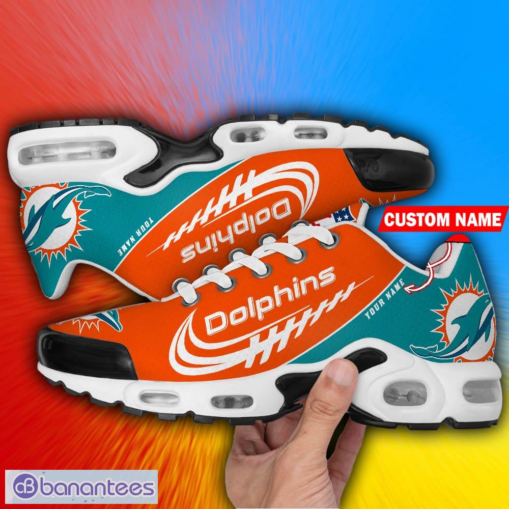 Custom Miami Dolphins Men's Orange Name & Number Logo T-Shirt 