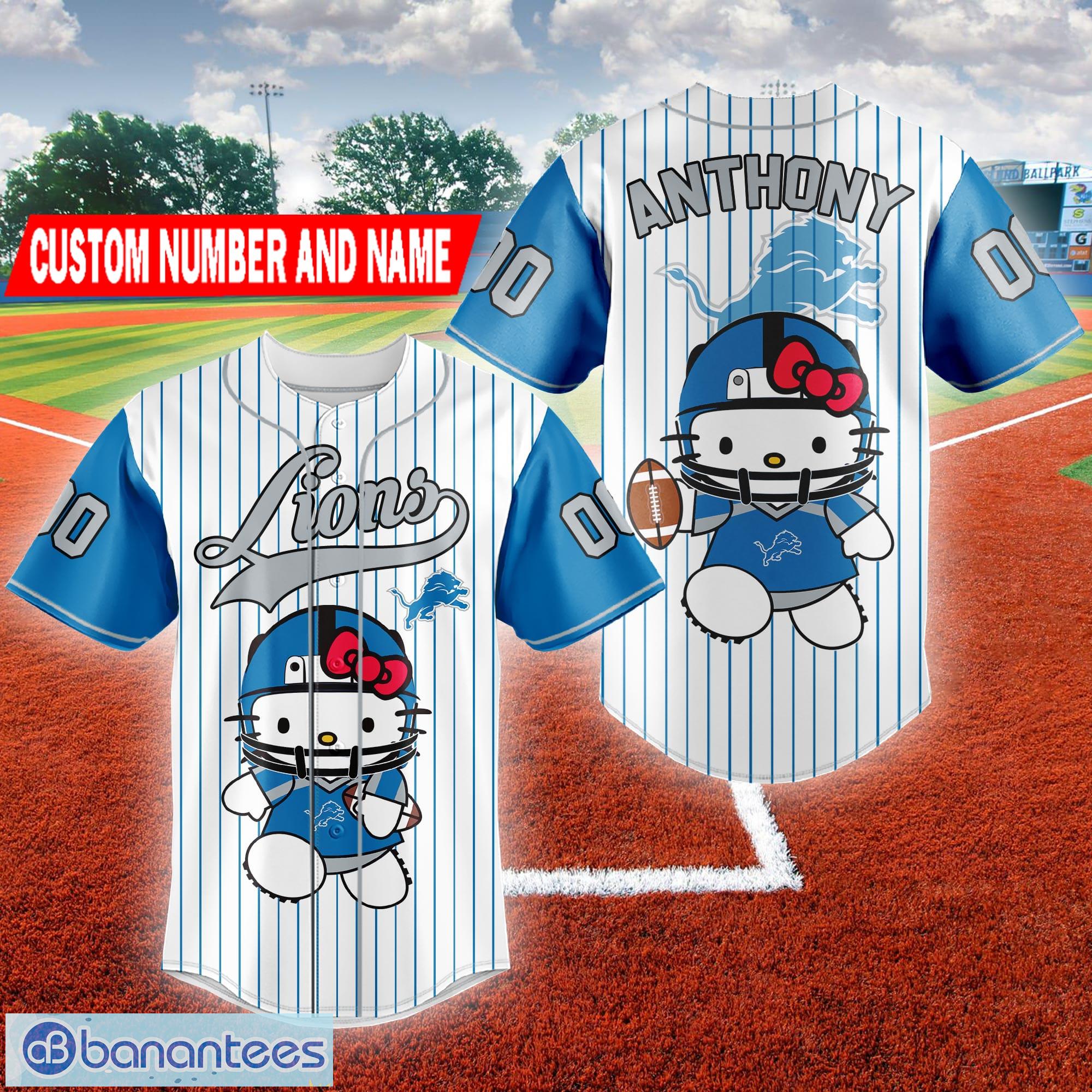 Custom Number And Name NFL Detroit Lions Logo Hello Kitty Baseball