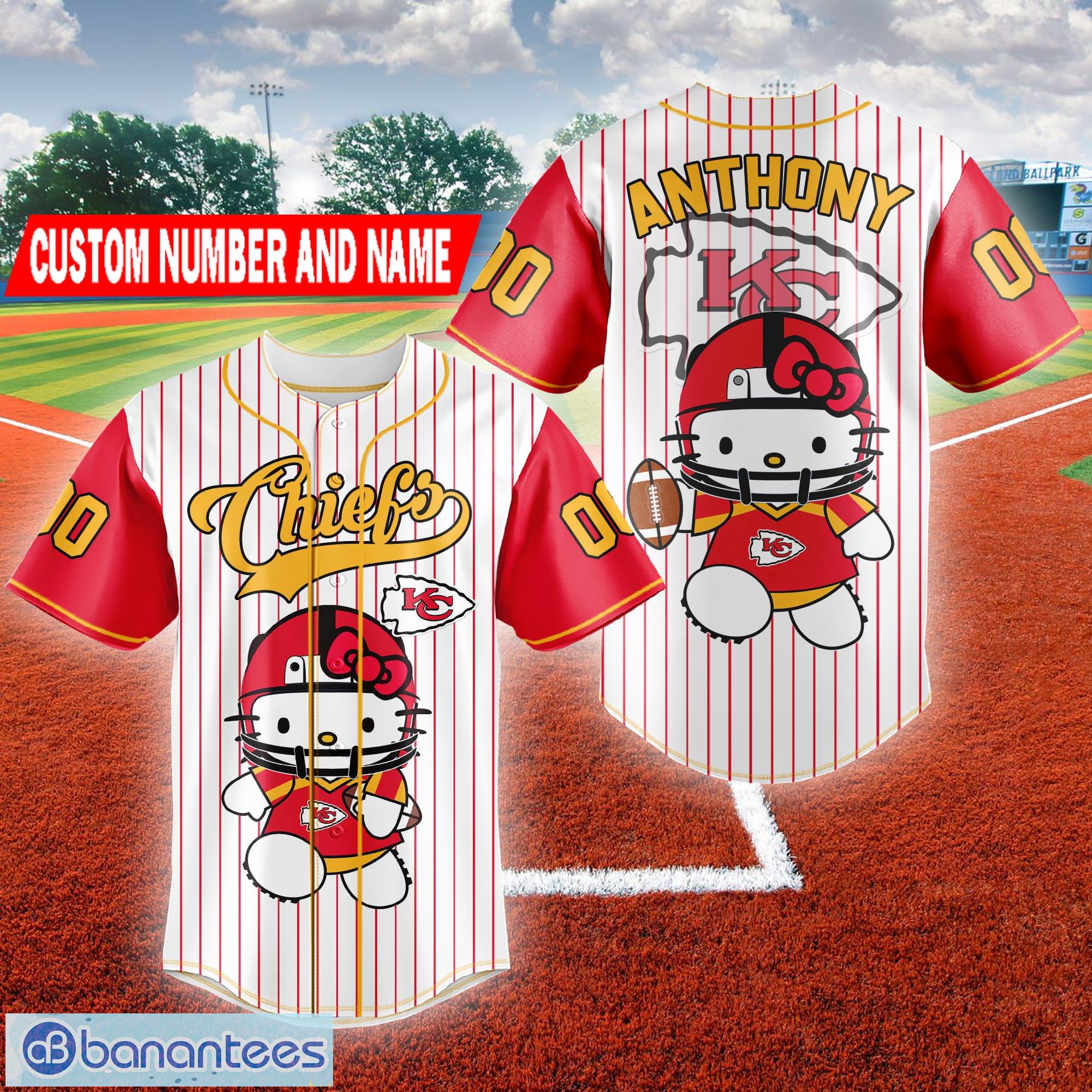 Custom Number And Name NFL Kansas City Chiefs Logo Hello Kitty Baseball  Jersey Shirt - Banantees