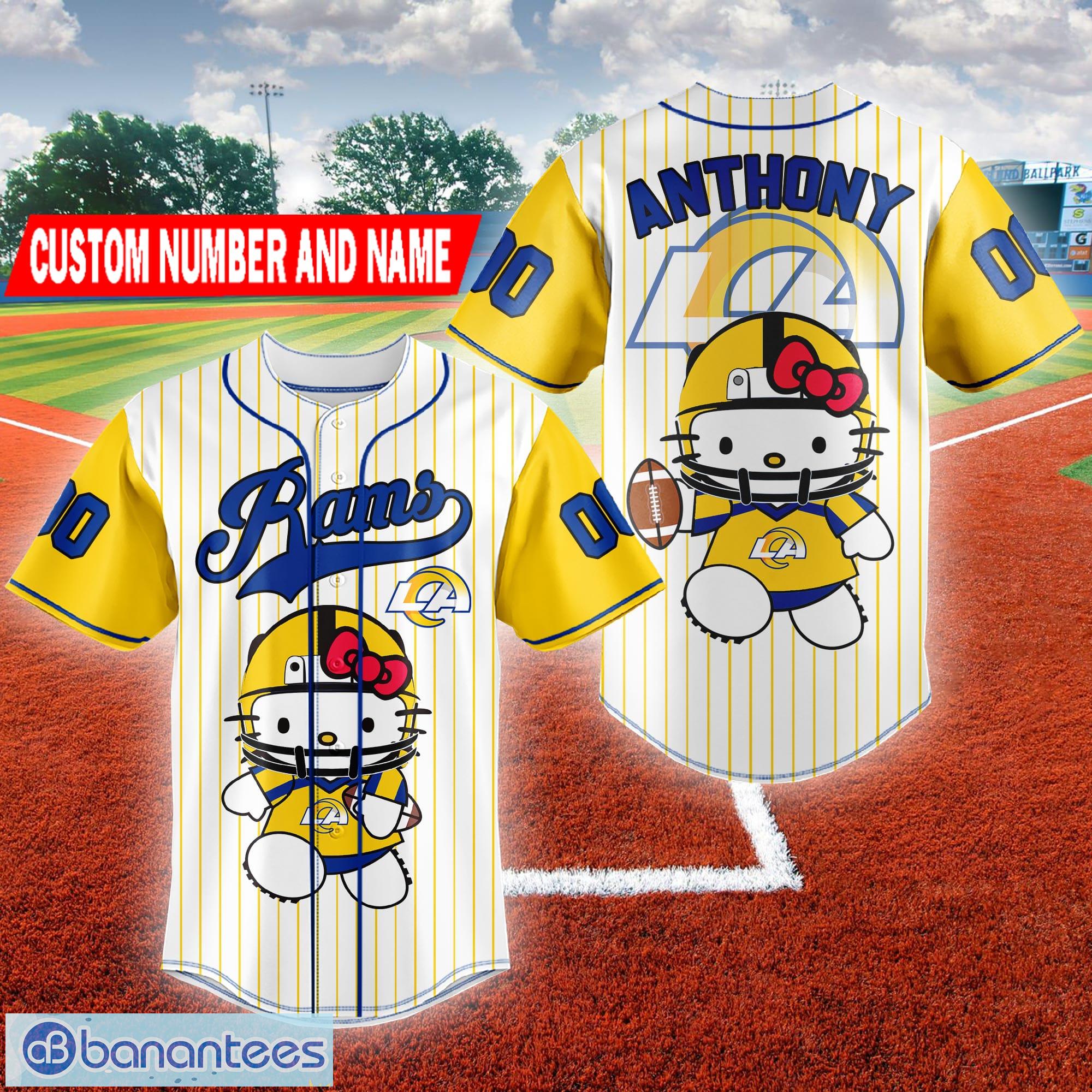 Custom Number And Name NFL Los Angeles Rams Logo Hello Kitty Baseball Jersey  Shirt - Banantees