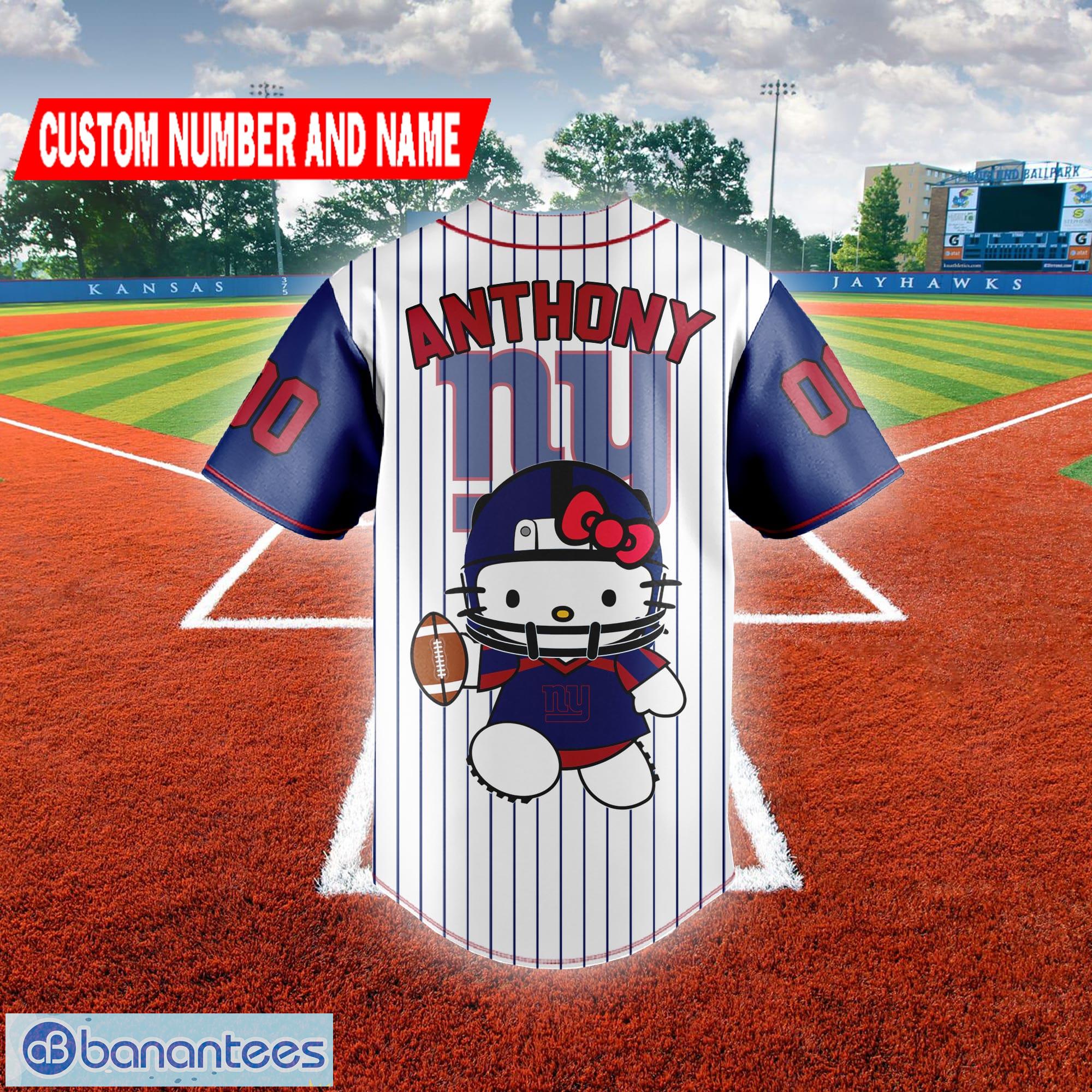 Custom Number And Name NFL New York Giants Logo Hello Kitty Baseball Jersey  Shirt - Banantees