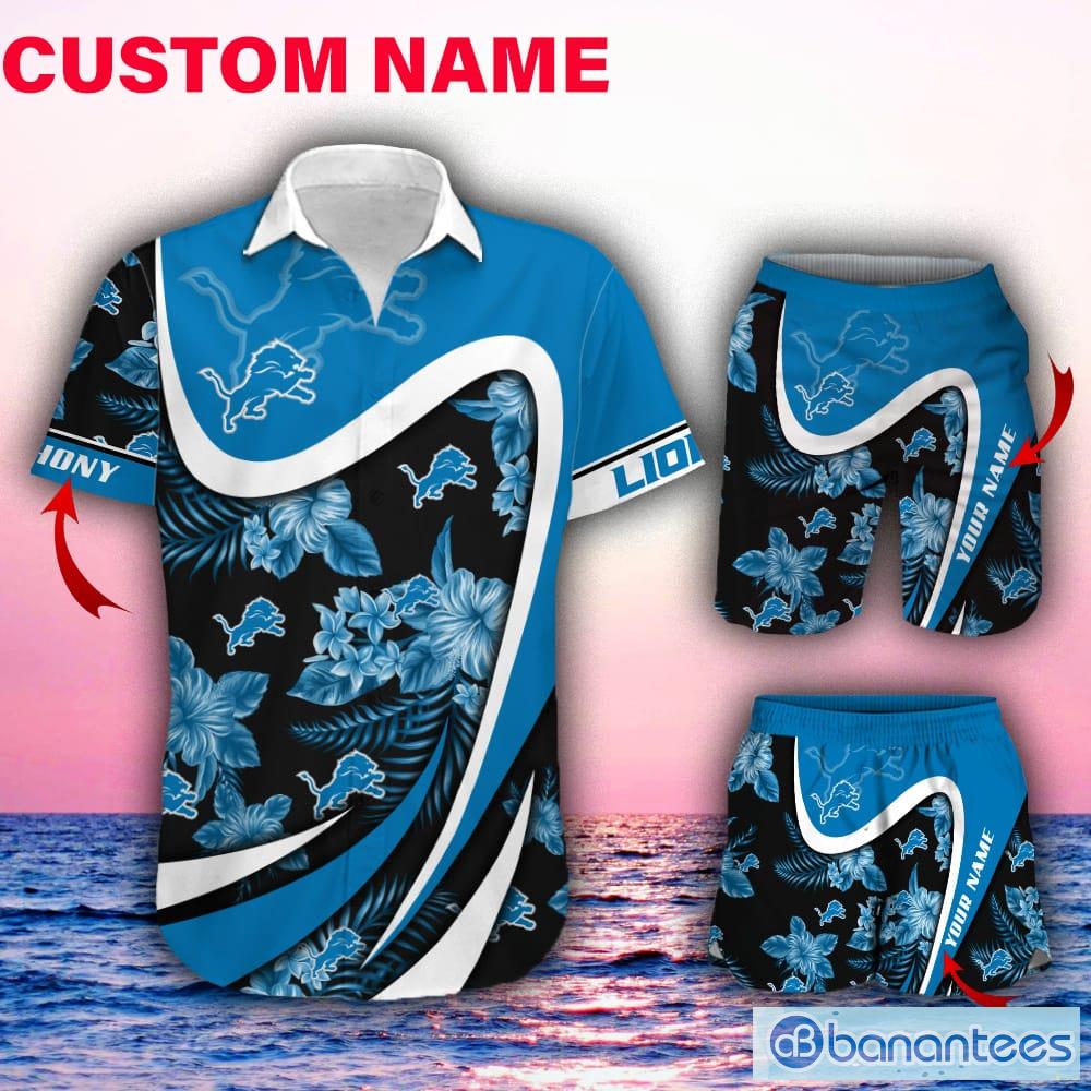 Nfl Hawaiian Shirt Detroit Lions Shorts Tshirt Star Custom Name Number-1