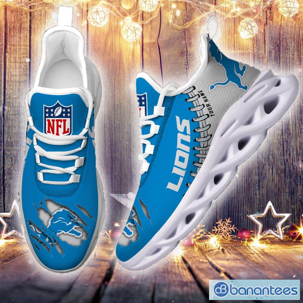 NFL Detroit Lions Custom Name Blue Black Max Soul Shoes Gift For Fans