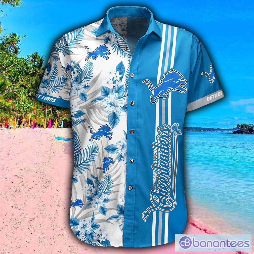 Detroit Lions Mens Hawaiian Outfits 2 Piece Button Down Shirt Summer Shorts