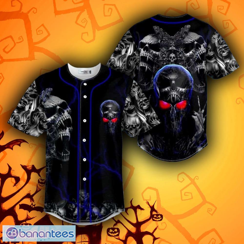 Black Red Scary Skull All Over Print Baseball Jersey Shirt - Banantees