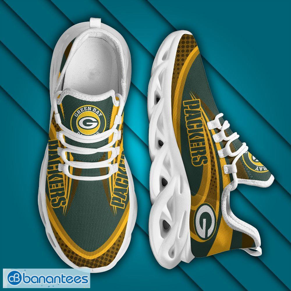 NFL Green Bay Packers Custom Name Green White Stripes Yellow Max Soul Shoes  Gift For Fans Sport