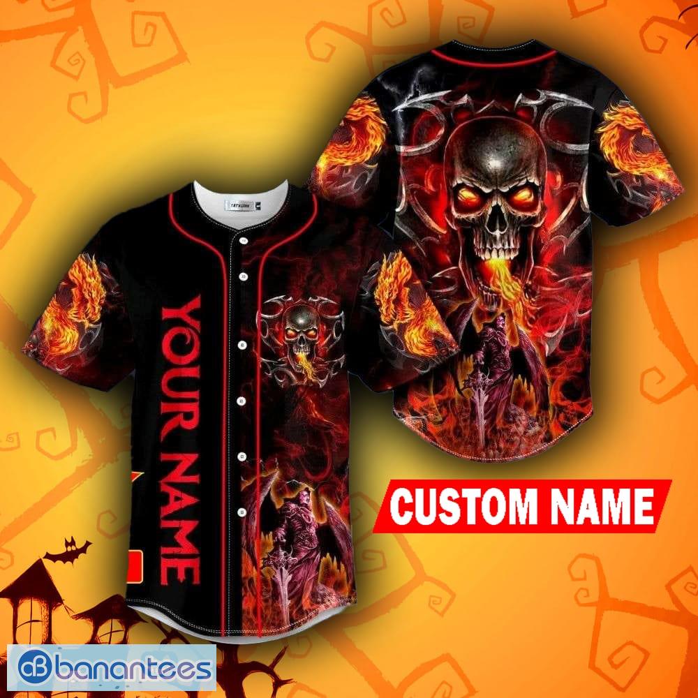 Black Red Scary Skull All Over Print Baseball Jersey Shirt - Banantees