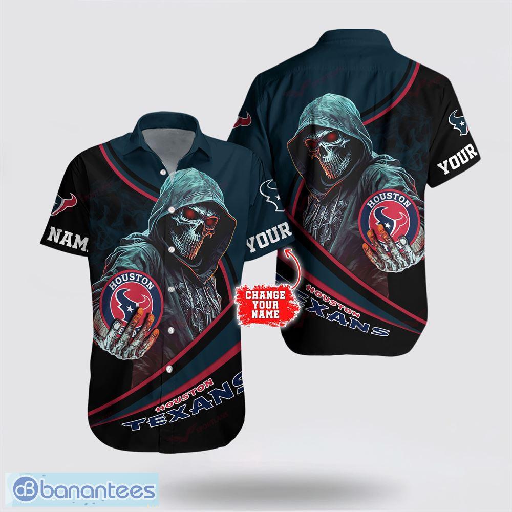 Houston Texans NFL Halloween Skull Tropical Team Spirit Hawaiian Shirt  Custom Name - Banantees