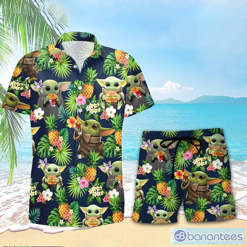 Cute Baby Yoda Mandalorian Hibiscus Hawaiian Shirt, Star Wars Hawaiian Shirt