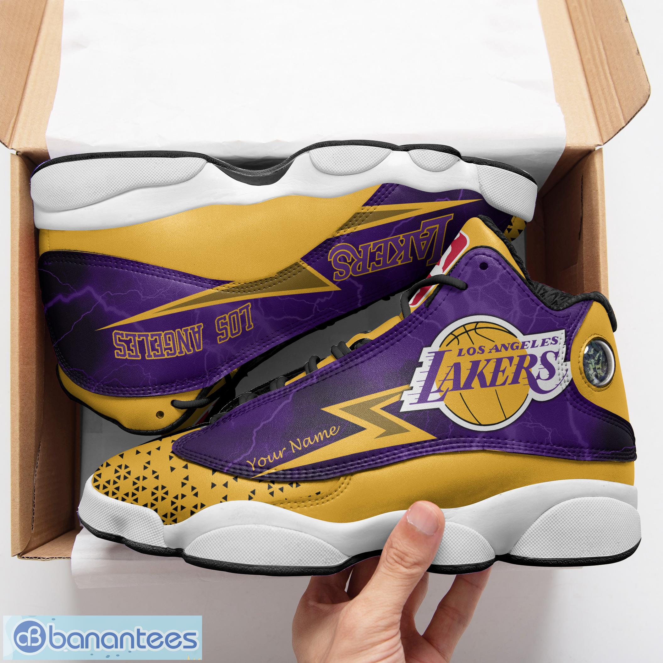 NBA Los Angeles Lakers Custom Name Gold Purple Air Jordan 13 Shoes