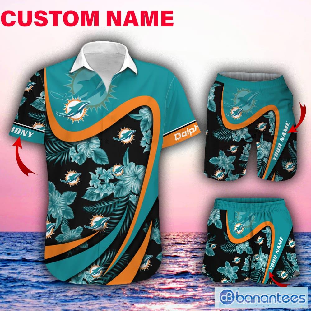 Miami Dolphins Custom Name NFL Floral Hawaiian Shirt And Shorts