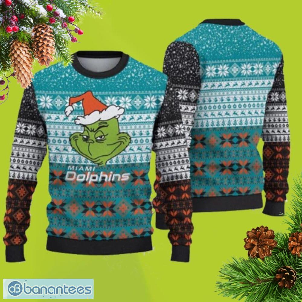 NFL Miami Dolphins Logo With Funny Grinch Ugly Christmas Sweater Sport Fans  Men And Women Christmas Gift