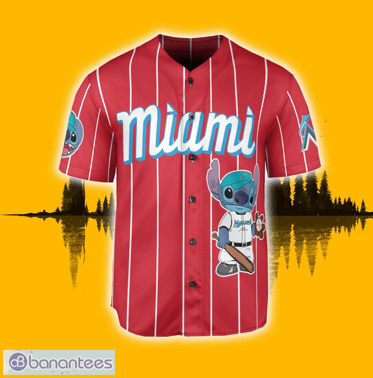 Miami Marlins Lilo & Stitch Jersey Baseball Shirt Red Custom