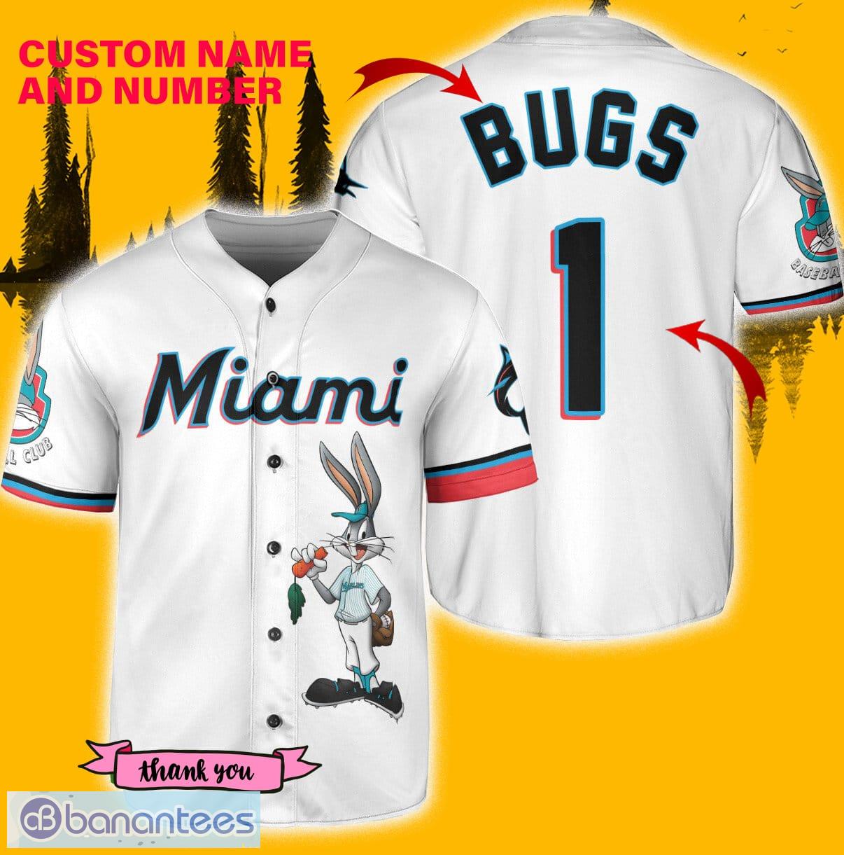Miami Marlins Looney Tunes Bugs Bunny Jersey Baseball Shirt White Custom  Number And Name - Banantees
